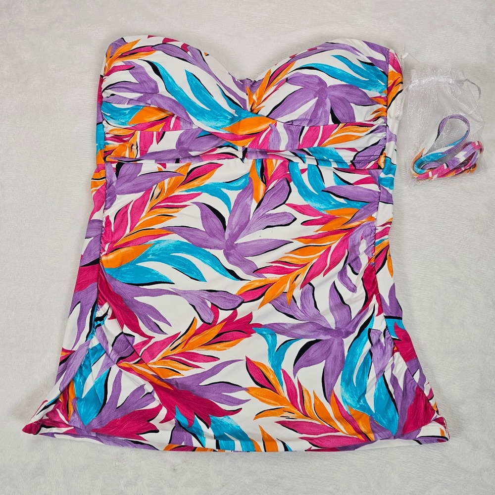 Anne Cole Tankini Top Womens Tropical Leaf Print Ruched‎ Bandeau Multi Small